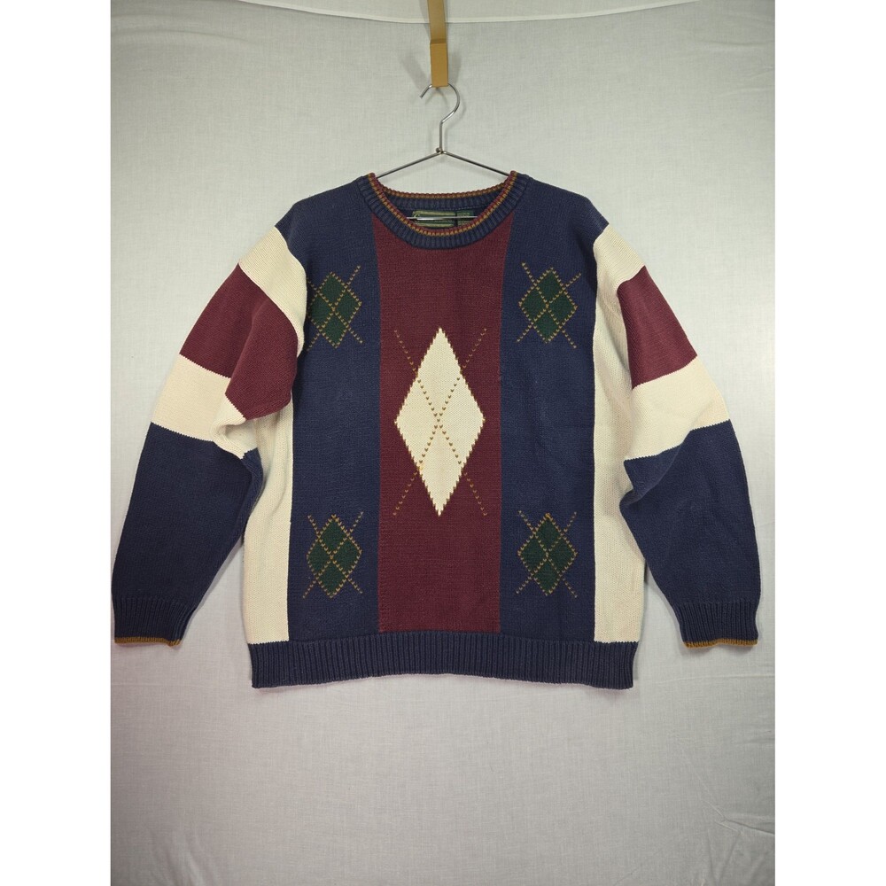 VTG Croft & Barrow Sweater Men's XL Cotton Pullover Golf Grandpa Navy Burgundy